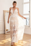 Weiße Spitze Langes Ballkleid