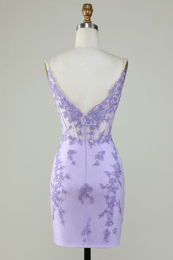 Glitzerndes lilafarbenes Korsett Abendkleid mit Applikationen
