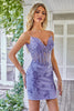 Laden Sie das Bild in den Galerie-Viewer, Glitzerndes lilafarbenes Korsett-Heimkehrer-Kleid mit Applikationen