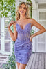 Laden Sie das Bild in den Galerie-Viewer, Glitzerndes lilafarbenes Korsett-Heimkehrer-Kleid mit Applikationen