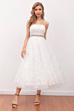 Weißes Spitze Midi Ballkleid (Gürtel nicht enthalten)