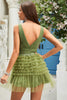 Laden Sie das Bild in den Galerie-Viewer, A Linie Tiefer V-Ausschnitt Grün Kurzes Abendkleid mit Rüschen