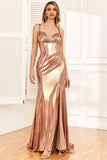 Golden Schulterträger Schwungvolle Schleppe Partykleid mit Schlitz