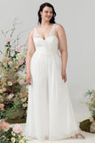 Elfenbein Spitze Chiffon Jumpsuit für die Hochzeit