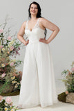 Elfenbein Spitze Chiffon Jumpsuit für die Hochzeit