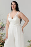 Elfenbein Spitze Chiffon Jumpsuit für die Hochzeit