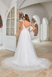 Elfenbein Brautkleid mit V-Ausschnitt und Spitze
