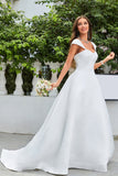 Einfaches A-Linie elfenbein Satin Brautkleid