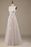 Apricot Tüll Pinsel Schleppe Brautkleid mit Spitze