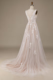 Apricot Tüll Pinsel Schleppe Brautkleid mit Spitze