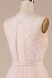 Tüll Neckholder Schlüsselloch Champagner Brautkleid mit Applikationen