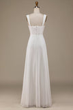 Elfenbein Boho-Brautkleid mit U-Ausschnitt und Spitze