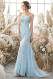 Meerjungfrau Blau Long Prom Kleid Backless Abendkleid