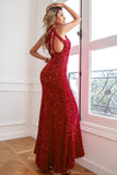 Sparkly Mermaid One Shoulder Fuchsia Pailletten Langes Ballkleid mit Schlitz