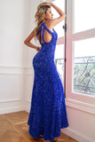 Sparkly Mermaid One Shoulder Fuchsia Pailletten Langes Ballkleid mit Schlitz