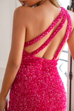 Fuchsia Pailletten Langes Ballkleid mit Schlitz