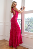 Fuchsia Pailletten Langes Ballkleid mit Schlitz