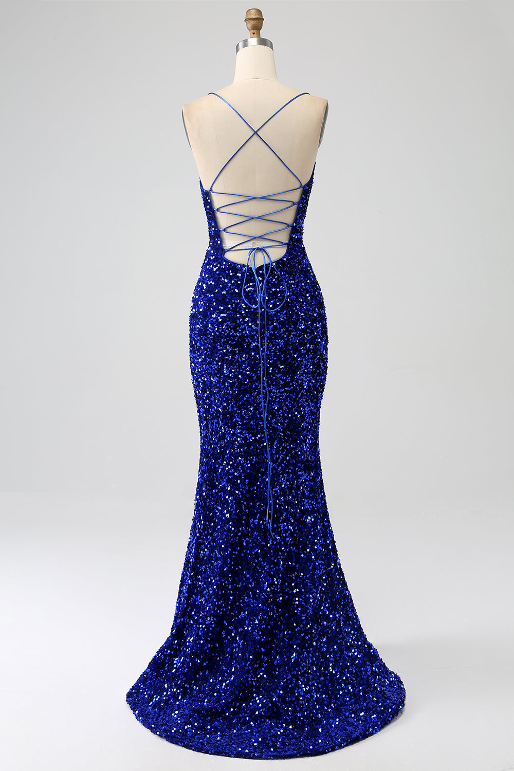 Glitzerndes fuchsiafarbenes Meerjungfrauen-Spaghettiträger-Kleid mit V-Ausschnitt Pailletten und langem Ballkleid mit Schlitz