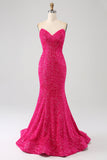 Bling Meerjungfrau Sweetheart Pink Pailletten langes Ballkleid