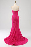 Bling Meerjungfrau Sweetheart Pink Pailletten langes Ballkleid