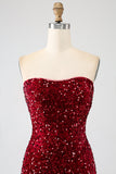 Rotes trägerloses Pailletten-langes Meerjungfrauen-Ballkleid mit Schlitz