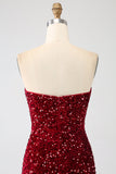 Rotes trägerloses Pailletten-langes Meerjungfrauen-Ballkleid mit Schlitz