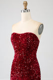 Rotes trägerloses Pailletten-langes Meerjungfrauen-Ballkleid mit Schlitz