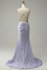 Laden Sie das Bild in den Galerie-Viewer, Meerjungfrau Spaghetti-Träger Flieder Langes Ballkleid mit rückenfreiem
