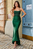 Laden Sie das Bild in den Galerie-Viewer, Trendiges Meerjungfrau Neckholder Dunkelgrünes langes Ballkleid mit Perlenapplikationen