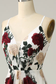 V-Ausschnitt Meerjungfrau Stickerei Blume Elfenbein Langes Brautjungfernkleid