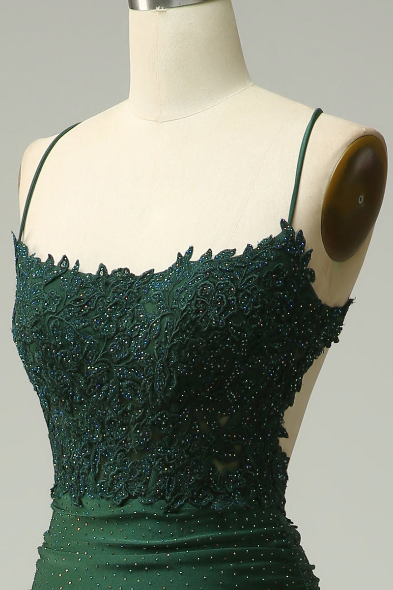 Laden Sie das Bild in den Galerie-Viewer, Meerjungfrau Halfter Dunkelgrünes langes Ballkleid mit Applikationen Perlen
