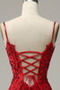 Laden Sie das Bild in den Galerie-Viewer, Meerjungfrau Spaghettiträger rote Pailletten langes Ballkleid mit Split Front