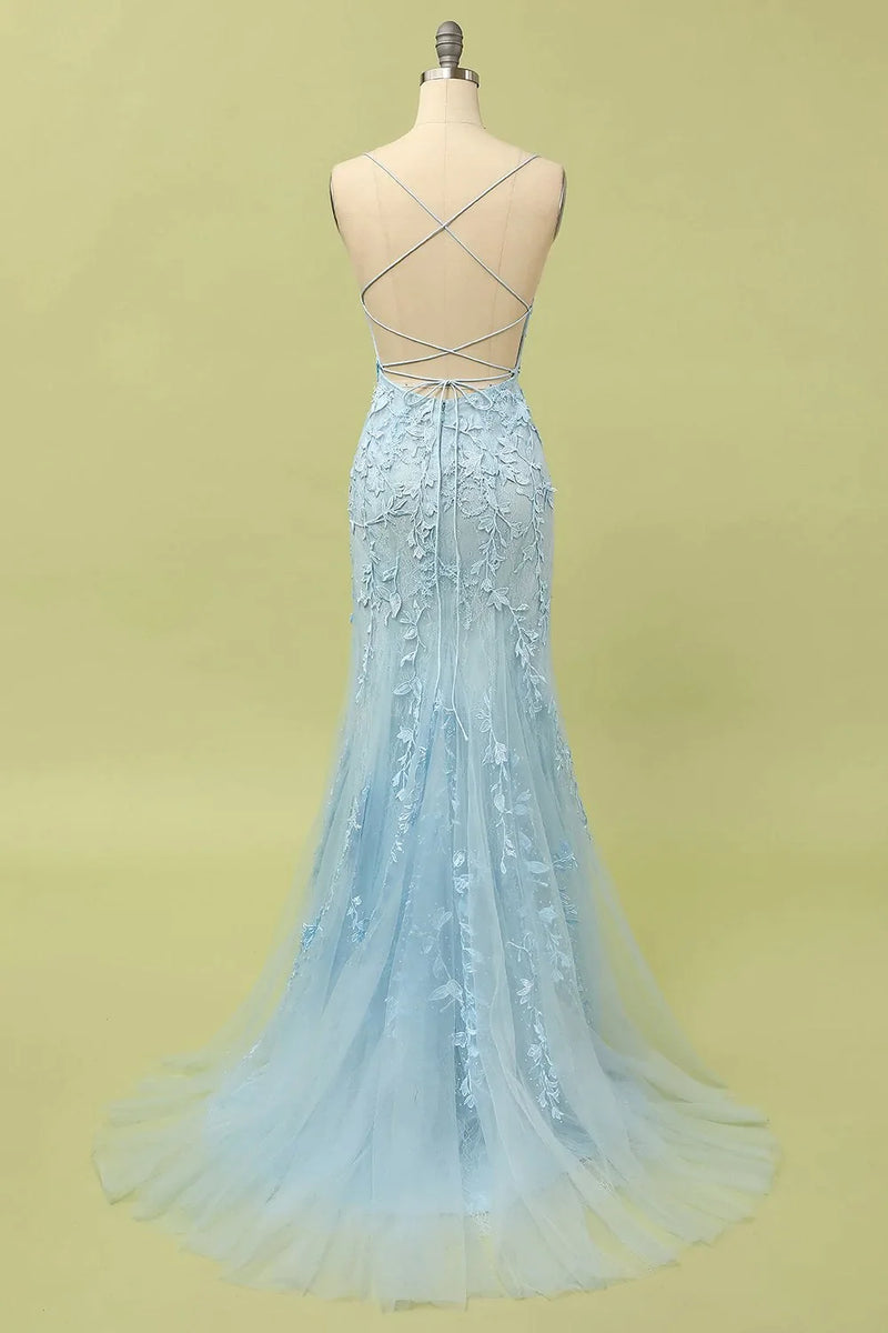Laden Sie das Bild in den Galerie-Viewer, Hellviolett Meerjungfrau Lange Ball Kleid mit Applikationen