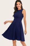 Navy Solid Sleeveless 1950er Jahre Swing Kleid