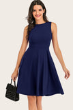 Navy Solid Sleeveless 1950er Jahre Swing Kleid