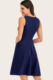 Navy Solid Sleeveless 1950er Jahre Swing Kleid