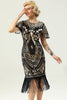 Laden Sie das Bild in den Galerie-Viewer, Schwarz und Gold Pailletten 20er Kleid mit Batwing Ärmeln