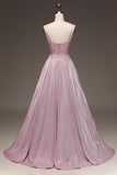 Glitzer Spaghettiträger Blush Abschlussballkleid mit Perlen