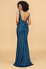 Laden Sie das Bild in den Galerie-Viewer, Tinte Blau Satin Meerjungfrau Brautjungfer Kleid