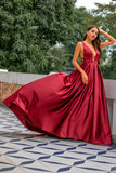 Burgunderrotes Satin Langes Ballkleid