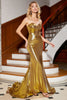 Laden Sie das Bild in den Galerie-Viewer, Meerjungfrau Sweetheart Goldenes Korsett Ballkleid mit Schlitz