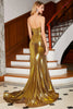 Laden Sie das Bild in den Galerie-Viewer, Meerjungfrau Sweetheart Goldenes Korsett Ballkleid mit Schlitz