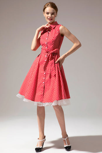 Ärmellose Polka Dot 1950er Jahre Kleid