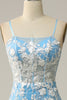 Laden Sie das Bild in den Galerie-Viewer, Langärmliges Hellblau Abendkleid in Meerjungfrau-Schnitt mit Perlen-Applikationen
