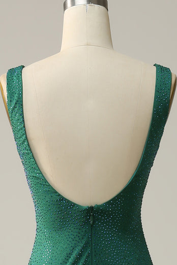 Nixe V-Ausschnitt Grün Langes Ballkleid mit Perlen