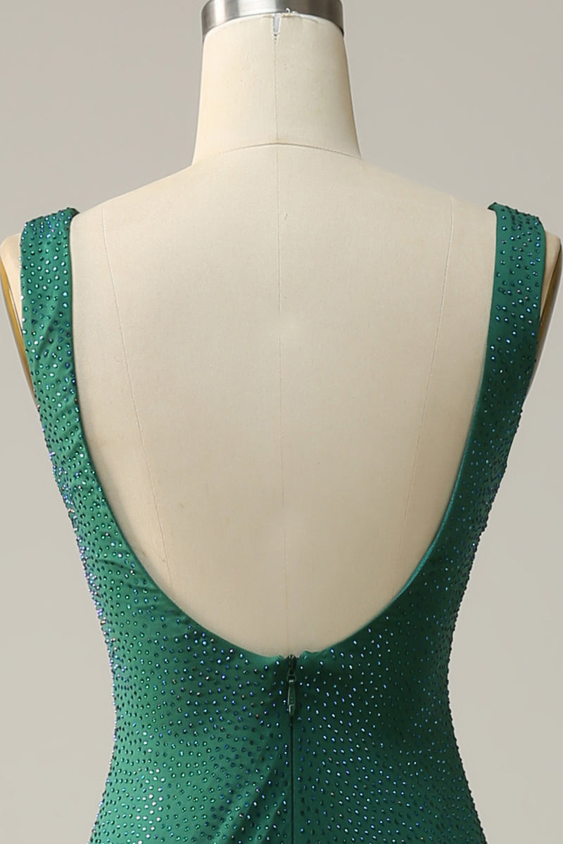 Laden Sie das Bild in den Galerie-Viewer, Nixe V-Ausschnitt Grün Langes Ballkleid mit Perlen