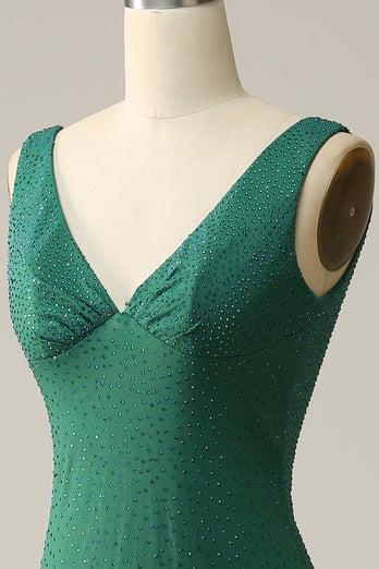 Nixe V-Ausschnitt Grün Langes Ballkleid mit Perlen
