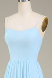 A-Linien-Spaghettiträger Himmelblaues Chiffon-langes Brautjungfernkleid