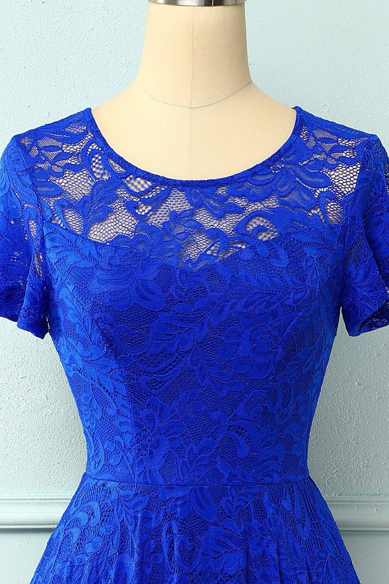 Laden Sie das Bild in den Galerie-Viewer, Asymmetische Royal Blue Lace Kleid