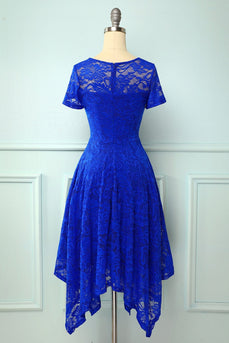Asymmetische Royal Blue Lace Kleid